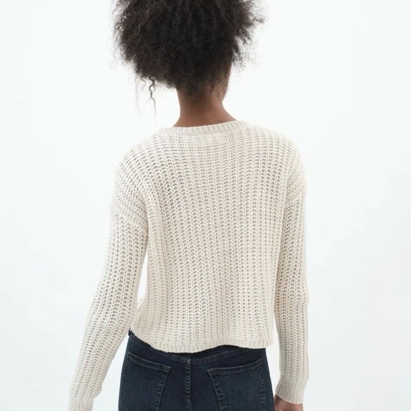 Aeropostale Pointelle Crochet Knit Ivory Crew Sweater Small Boho Chunky Cozy - Picture 3 of 9